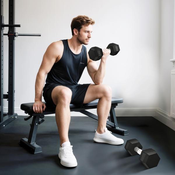 Conjunto de Halteres 12 kg com Barra Metálica e Cabeça Hexagonal para Treino em Casa Ginásio 28,8x11,5 cm Preto e Prata
