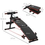 Banco de Abdominais Dobrável Ajustável em Altura com Cordas Elásticas 137x51x50 - 66 cm Preto e Vermelho