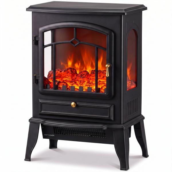 Lareira Elétrica com Efeito Chama 3D, 39x24x57 cm, Preta