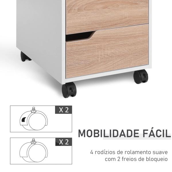 Bloco de Gavetas para Escritório Móvel de Escritório Bloco de Gavetas com 3 Gavetas e 4 Rodas 40x50x57,5 cm Madeira e Branco