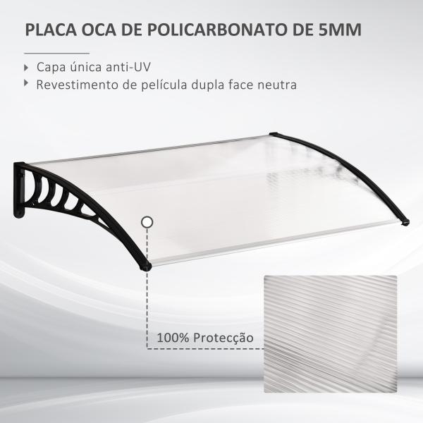 Marquise de Proteção para Portas e Janelas 122x89x24 cm Transparente e Preto