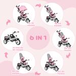 Triciclo para Bebés Evolutivo com Capota Dobrável Guiador Telescópico e Removível Bolsa e Porta - Garrafas 102x49x102 cm Rosa