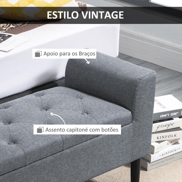 Banco para Pé de Cama Acolchoado com Espaço de Armazenamento Banco Multifuncional com Braços Tampa e Pés de Madeira para Dormitórios Sala de Estar 116x44x58 cm Cinza