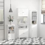 Armário Casa de Banho de Parede com 2 Portas de Persiana Prateleira Interior e Barra para Toalhas Móvel Auxiliar Suspenso Moderno Multiuso para Cozinha 60x23x60cm Branco