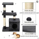 Arranhador para Gatos 50x30x81,5 cm Centro de Atividades para Gatos com Poste de Sisal Plataformas e Caverna Cinza