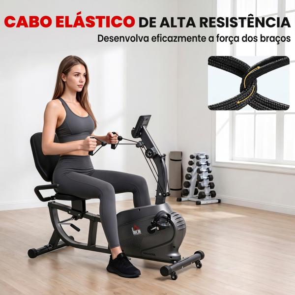 Bicicleta Estática com Encosto 8 Níveis de Resistência Bicicleta Banco Ajustável e Ecrã LCD 121 - 142x62x101 cm Preto