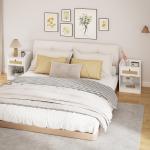 Conjunto de 2 Mesas de Cabeceira Mesas de Cabeceira para Dormitório com Gaveta em Vime 40x40x53 cm Branco