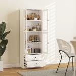 Armário de Cozinha Alto Móvel Auxiliar de Cozinha com 4 Portas de Vidro 2 Gavetas Prateleiras Ajustáveis 59x30x170 cm, Branco