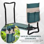 Banco de Jardim Dobrável com Bolsa para Ferramentas Almofada de Proteção para Joelhos Assento de Jardim com Joelheira Altura Ajustável 58x28x49cm Verde e Preto