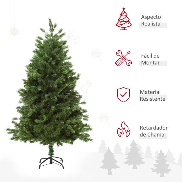 Árvore Artificial de Natal 150cm com Base Dobrável 440 Galhos PE Tridente e PVC Individual Árvore de Natal Decorativa Exterior Interior Ø75x150cm Verde