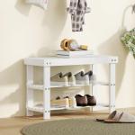 Banco Sapateira de Bambu Organizador de Sapatos com 2 Prateleiras para 6 - 9 Pares de Sapatos 70x28x45 cm Branco