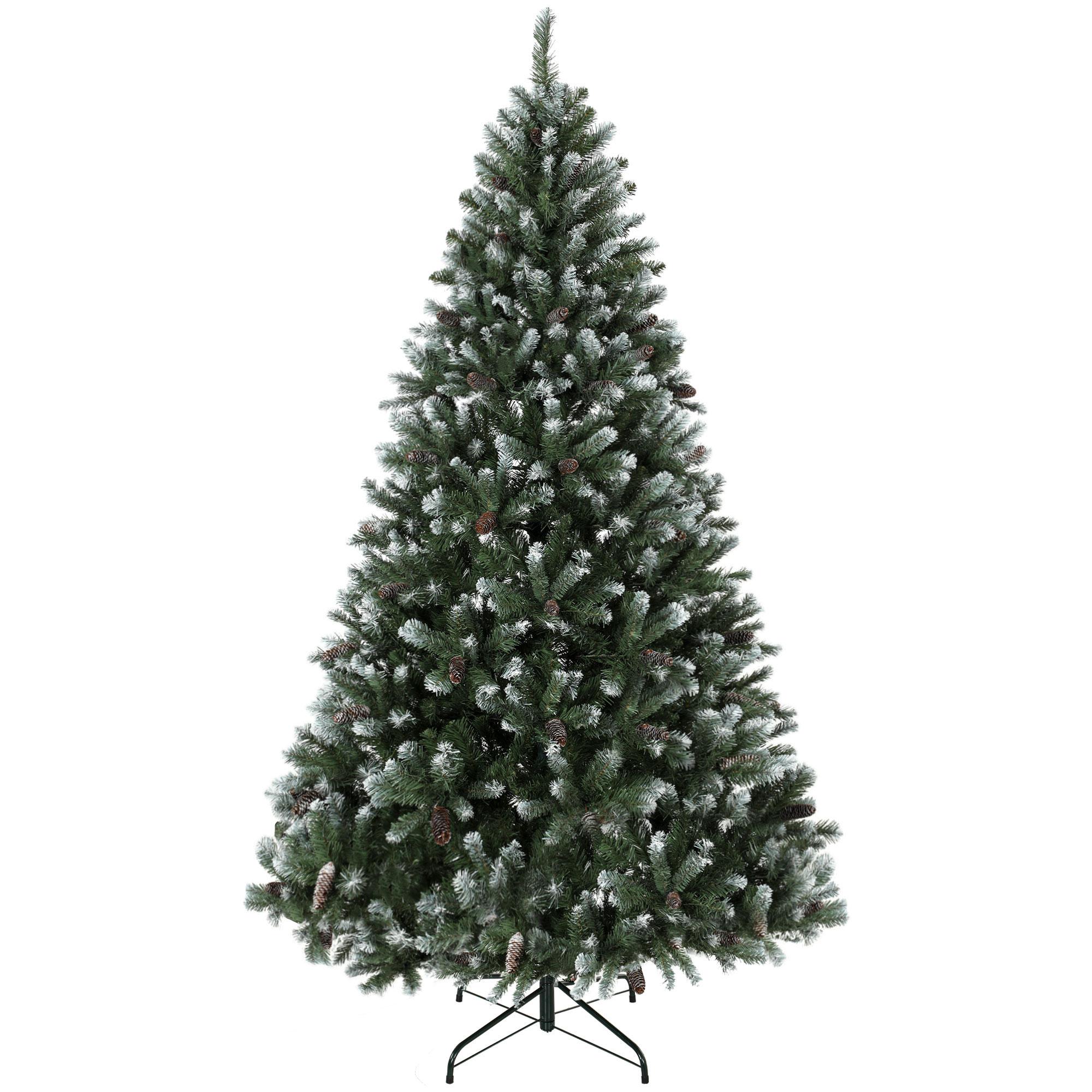 Árvore de Natal Artificial 180 cm com 802 Pontas Efeito Nevado, 59 Pinhas e Base Metálica Dobrável Verde e Branco