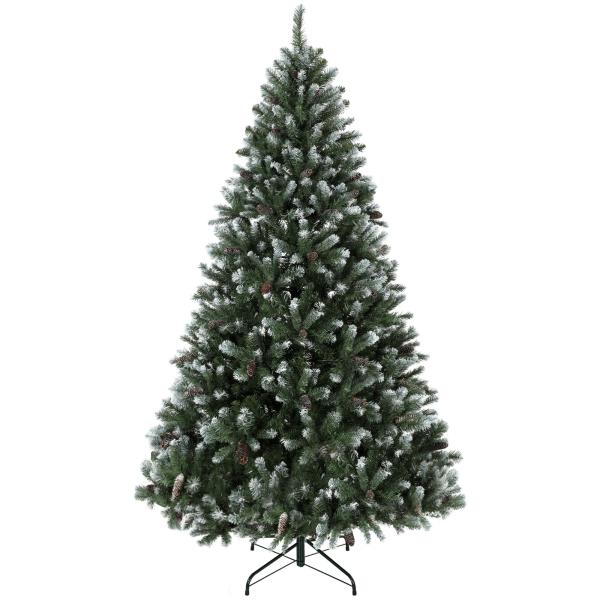 Árvore de Natal Artificial 180 cm com 802 Pontas Efeito Nevado, 59 Pinhas e Base Metálica Dobrável Verde e Branco