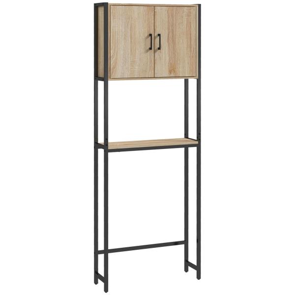 Móvel sobre Sanita com 2 Portas Prateleira Ajustável Prateleira Aberta Estante de Casa de Banho 64x19x178 cm Madeira