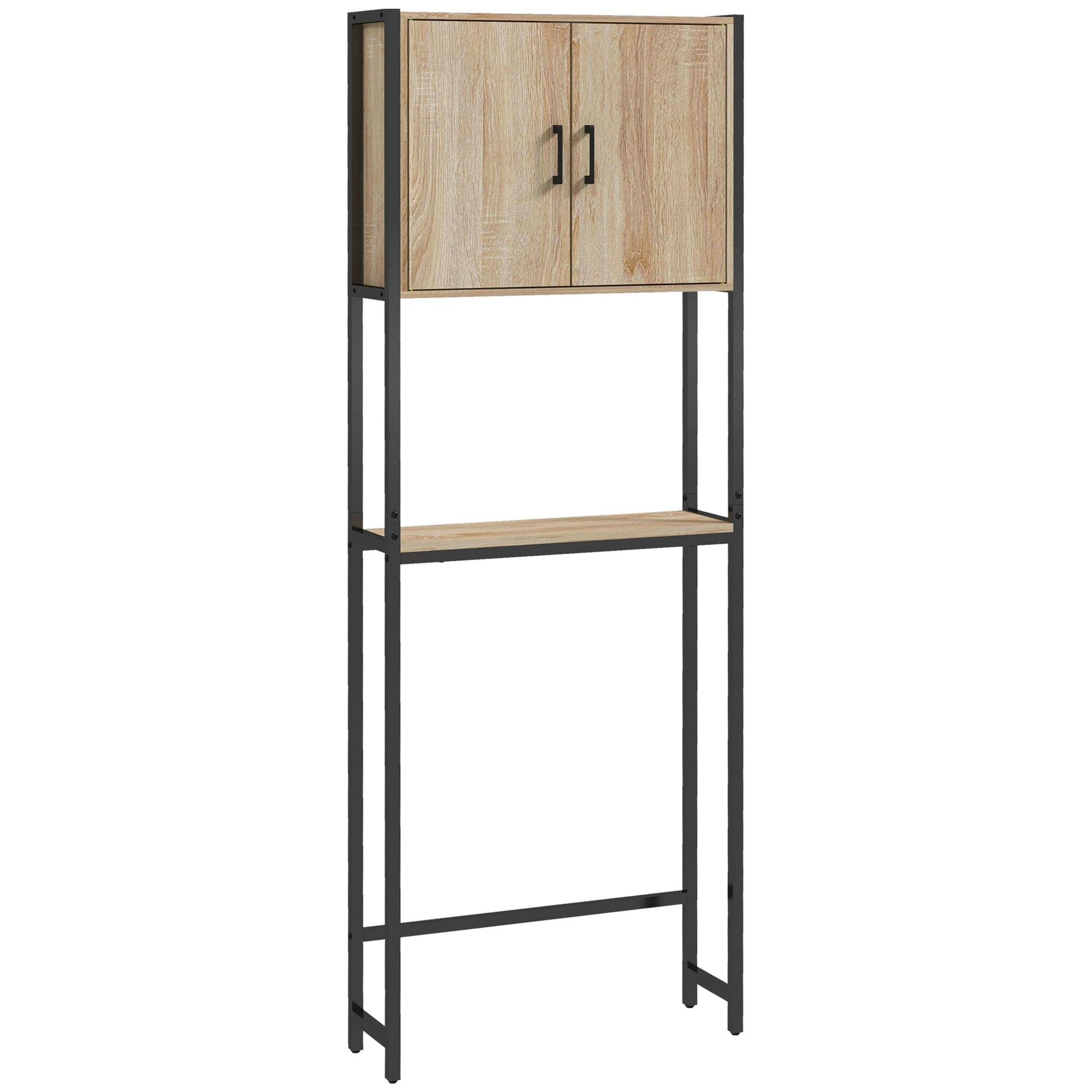 Móvel sobre Sanita com 2 Portas Prateleira Ajustável Prateleira Aberta Estante de Casa de Banho 64x19x178 cm Madeira
