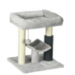 Arranhador para Gatos com 2 Postes de Arranhar Cama Plataforma em U e Escova Bola Suspensa 40x40x48 cm Cinza