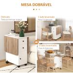 Mesa de Refeição com Rodas Mesa Abatível com 2 Gavetas e Armário Mesa Auxiliar Multifuncional 120x60x76,5 cm Branco