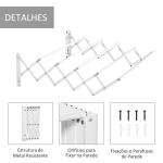 Estendal de Parede Extensível de 63,5cm de Metal com 5 Barras para Interior e Exterior Carga 10kg 63,5x60x20cm Branco