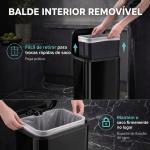 Caixote do Lixo para Cozinha 20 L em Aço Galvanizado com Tampa de Fecho Suave Pedal Balde Removível e Antiimpressões Digitais Preto