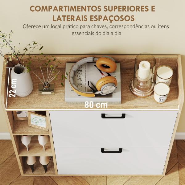 Sapateira Estreita com 3 Prateleiras Laterais e Prateleiras Ajustáveis para 15 Pares de Sapatos 83x24x90,5 cm Madeira e Branco
