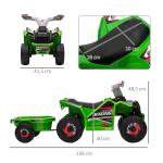 Quadriciclo Elétrico para Crianças com Reboque Bateria 6V de 18 - 36 Meses com Velocidade 2,5 km/h 106x41,5x48,5 cm Verde