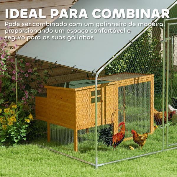 Galinheiro para Exterior 3x1,7x1,9 cm Galinheiro de Aço Galvanizado com Cobertura Anti UV para 5 - 8 Galinhas Prata