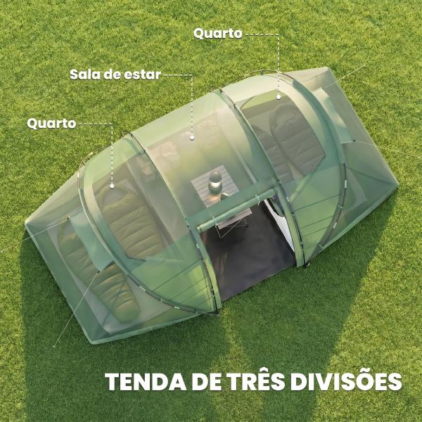 Tenda de Campismo Familiar para 4 Pessoas Tenda Dobrável Impermeável para Praia Parque 430x240x170 cm Verde