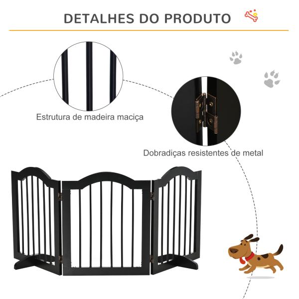 Barreira de Segurança Dobrável para Cães Pequenos com 3 Painéis e 2 Suportes 154,5x29,5x61 cm Preto