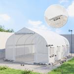 Estufa Tipo Túnel 395x300x200 cm com Porta de Malha e 8 Janelas Estufa de Jardim com Cobertura de PE Branco