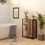 Móvel Auxiliar Casa de Banho com Porta de Ripas 3 Compartimentos Abertos Prateleira Ajustável 60x30x85 cm Castanho Rústico
