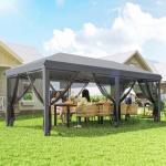 Tenda Dobrável 585x295x270 cm Tenda de Jardim com 6 Mosquiteiros Bolsa de Transporte e Estrutura de Aço Cinza