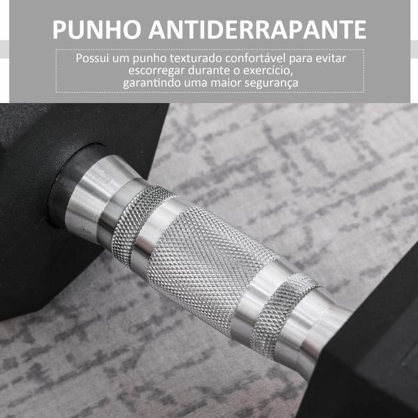Haltere Hexagonal 12,5 kg em Ferro Fundido Pesos de Aço Revestidos a Borracha com Pega Texturizada para Musculação Preto
