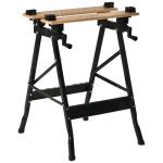 Bancada de Trabalho Dobrável Portátil com Placas Ajustáveis em Ângulo e Distância Bambú e Aço Carga Máx. 150kg 63,5x60x5x78cm Madeira Natural e Preto