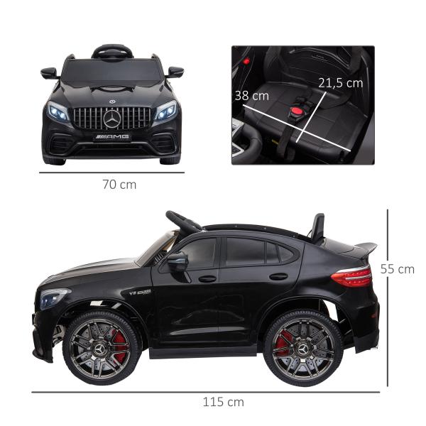 Carro Elétrico Infantil Mercedes AMG 12V com Controle Remoto Música Luzes Abertura da Porta Passeio para Crianças 3 - 5 Anos Preto 115x70x55 cm