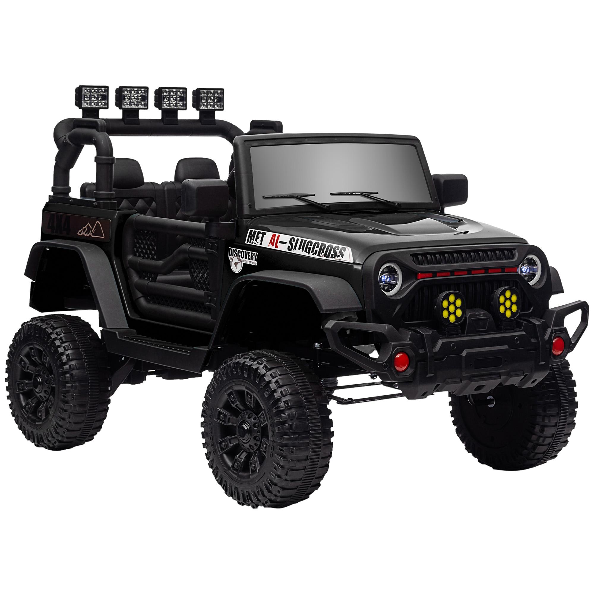 Carro Elétrico para Crianças com Bateria de 12V Controlo Remoto Faróis LED Buzina e Música 100x63x65 cm Preto