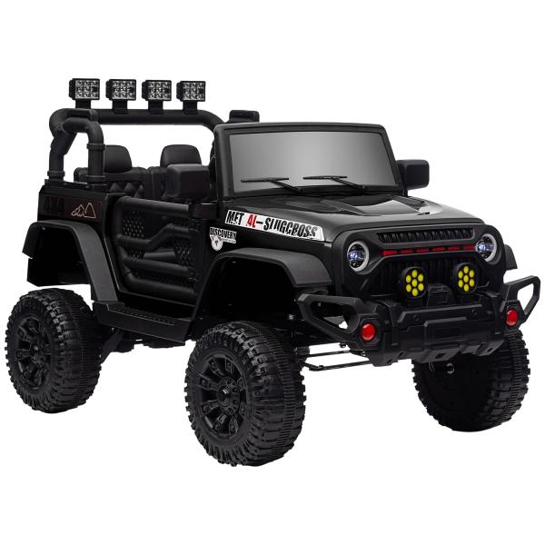 Carro Elétrico para Crianças com Bateria de 12V Controlo Remoto Faróis LED Buzina e Música 100x63x65 cm Preto