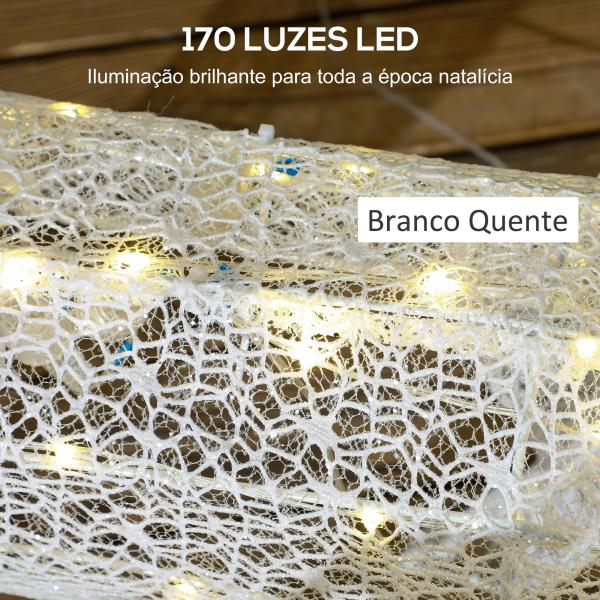 Rena com Trenó Luminoso Decoração de Natal com 170 LED Branco Quente Iluminação Natalícia 50x29x42 cm Multicor