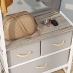 Suporte para Cabides com 3 Gavetas de Tecido Barra para Pendurar e Prateleira para Entrada Quarto 58,5x30x178 cm Natural