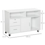 Móvel Auxiliar de Escritório Móvel Arquivador com Rodas Prateleiras Gaveta e Armário Multiuso com Grande Armazenamento 100x35x65cm Branco