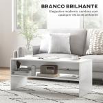 Mesa de Centro Mesa Auxiliar com Compartimento Aberto Mesa de Café para Sala de Estar 100x40x41,5 cm Branco Brilhante