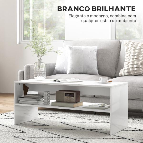 Mesa de Centro Mesa Auxiliar com Compartimento Aberto Mesa de Café para Sala de Estar 100x40x41,5 cm Branco Brilhante