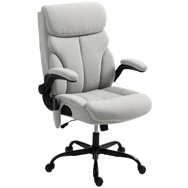 Cadeira de Escritório com Massagem Aquecimento Apoios de Braços Rebatíveis e Controlo Remoto 66x67x113 - 121 cm Cinzento