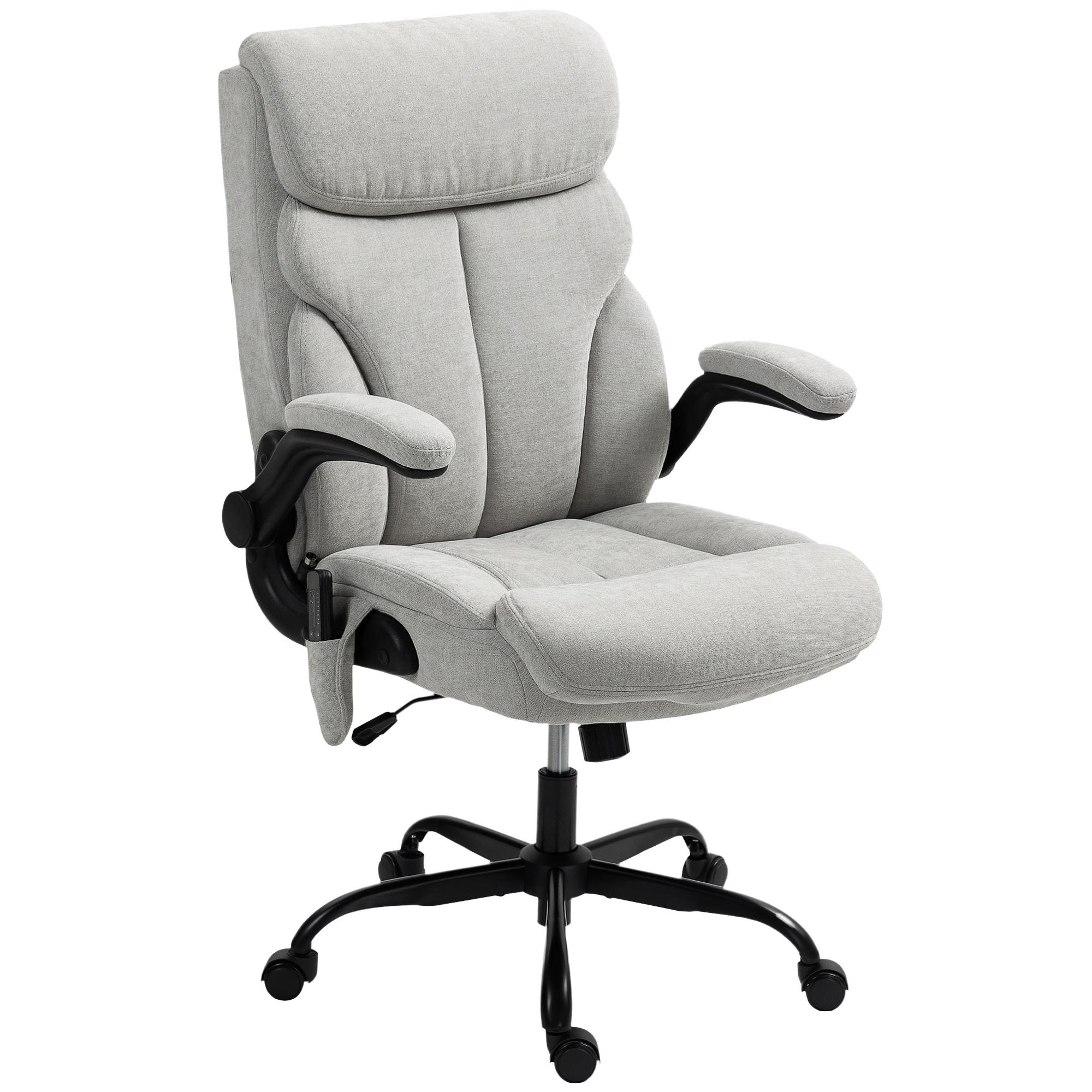 Cadeira de Escritório com Massagem Aquecimento Apoios de Braços Rebatíveis e Controlo Remoto 66x67x113 - 121 cm Cinzento