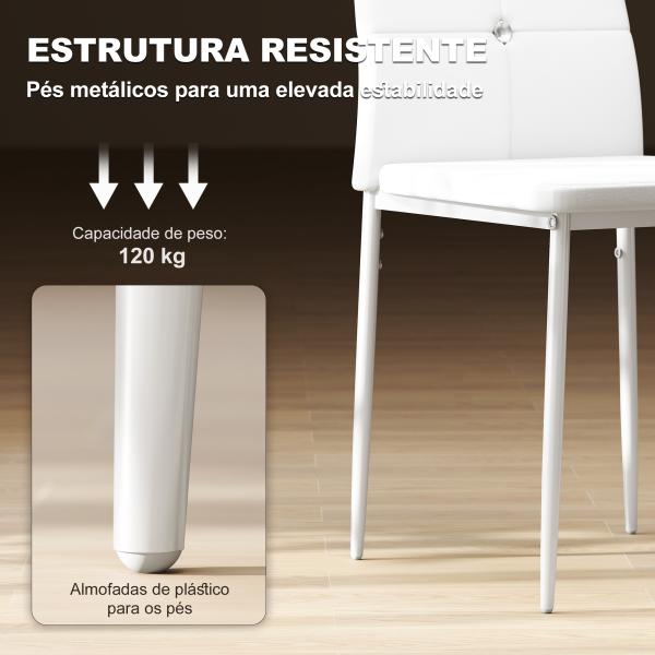 Conjunto de 6 Cadeiras de Sala de Jantar Estofadas em PU Cadeiras de Cozinha com Encosto Alto com Botões 41x50x97 cm Branco