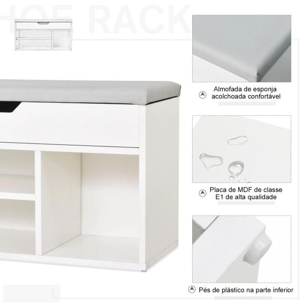 Sapateira com Assento Acolchoado Carga máxima de 120kg MDF 80x30x43cm Branco