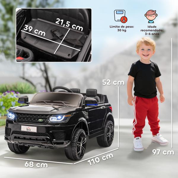 Carro Elétrico SUV Infantil 12V com 2 Motores Controlo Remoto Faróis Buzina Bluetooth Música USB e Abertura de Porta 3 - 5km/h 110x68x52cm Preto