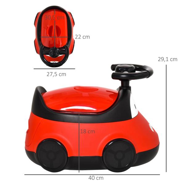 Bacio para Bebé de 6 - 36 Meses Bacio de Aprendizagem Treinamento Portátil em Forma de Carro com Tampa Volante Fácil de Limpar Carga 50kg 40x27,5x29,1cm Vermelho