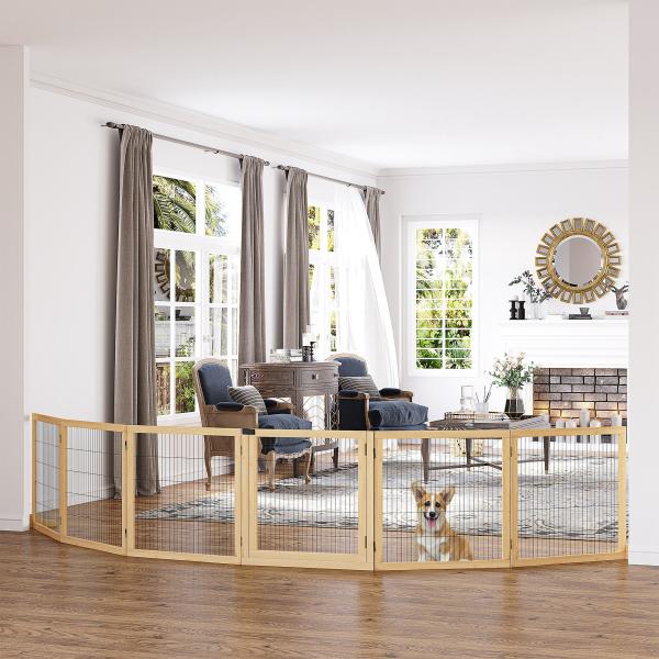 Barreira de Segurança para Cães de Madeira Dobrável para Cães Pequenos e Médios com 6 Painéis 432x36x70 cm Madeira