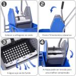 Carro de Limpeza Profissional com Rodas Balde de Esfregona Removível de 25L Espremedor Cesto e Cubeta 72x49,5x95 cm Azul
