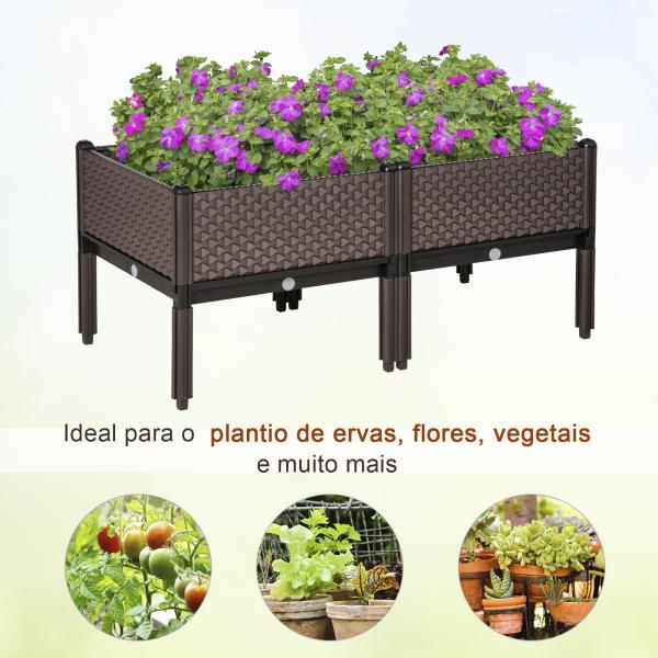 Conjunto de 2 Floreiras de Exterior Quadradas Elevadas Combinação Livre Floreiras para Jardim 50x50x46,5 cm Marrom
